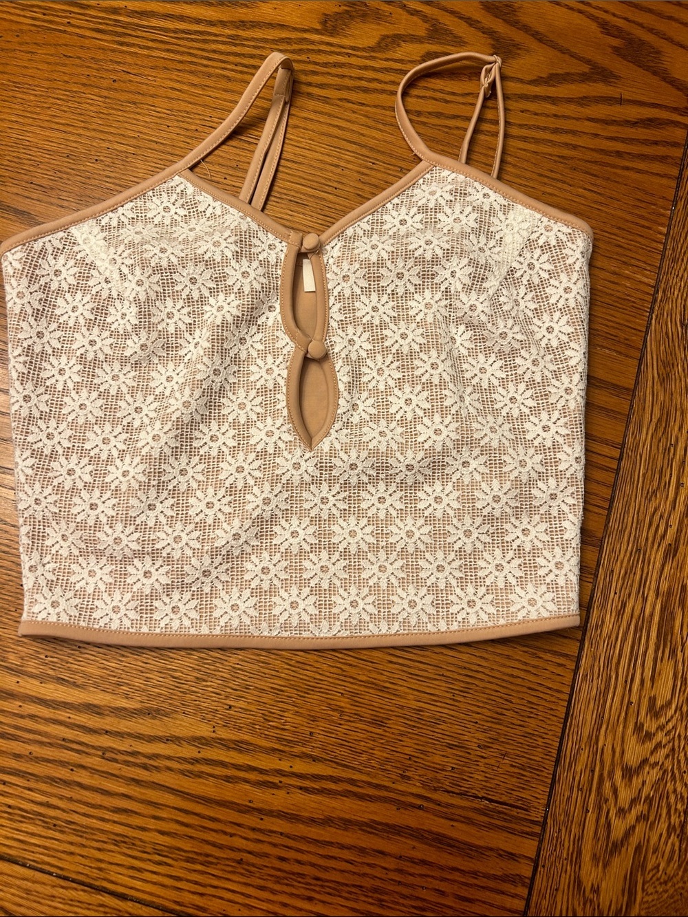 Ocean Drive White Lace Crop Cami with Beige Trim/2